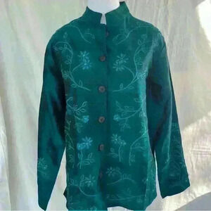 NWT Coldwater Creek silk embroidered teal jacket.
